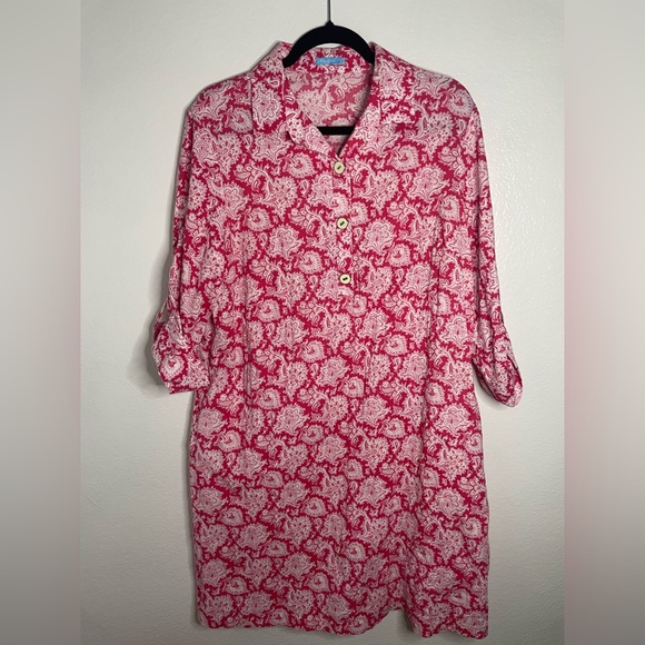 J. McLaughlin Dresses & Skirts - J. McLaughlin Mock Neck A-line Cotton Shirt Dress Sz Large Pockets